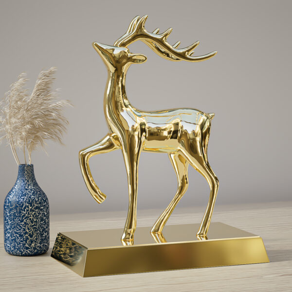 Custom 3D Deer Metal Craft Modern Luxury Zinc Alloy Deer Ornament for Office Home Creative Casting Model Elegant Armour Design-3