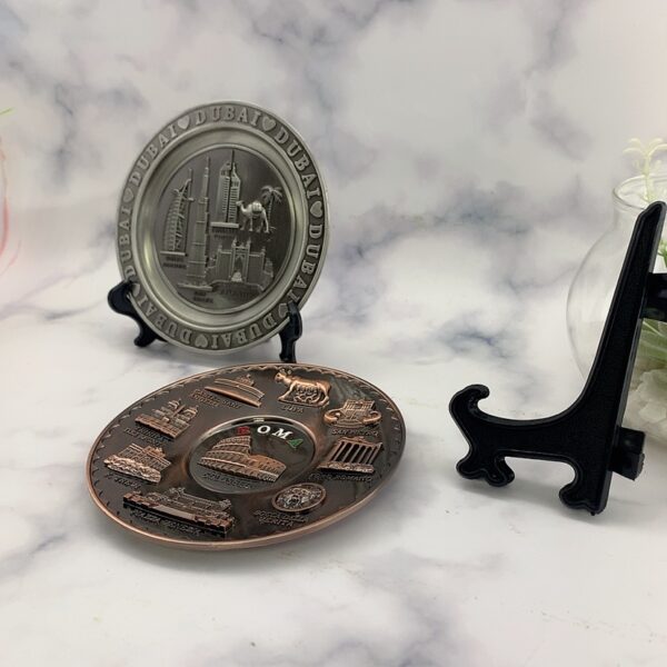Custom 3D Plate Antique Pewter Dubai Building Tourist Souvenir Metal Souvenir Plate-3