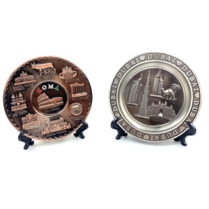 Custom 3D Plate Antique Pewter Dubai Building Tourist Souvenir Metal Souvenir Plate