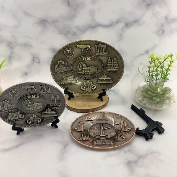 Custom 3D Plate Antique Pewter Dubai Building Tourist Souvenir Metal Souvenir Plate-6