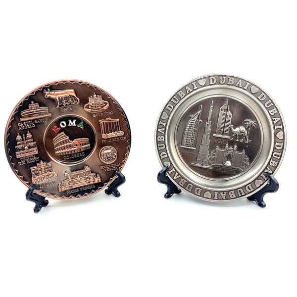 Custom 3D Plate Antique Pewter Dubai Building Tourist Souvenir Metal Souvenir Plate