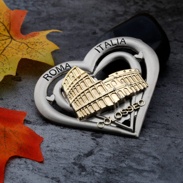 Custom Zinc Alloy Heart Shape City Tourist Souvenir Double Color Metal 3D Fridge Magnet