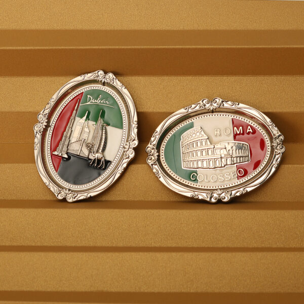 Kingtop Souvenir Rome Fridge Magnet Metal Enamel Embossed Oval Refrigerator Magnet Gift-2