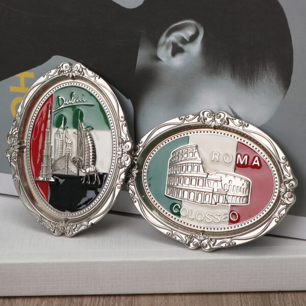 Kingtop Souvenir Rome Fridge Magnet Metal Enamel Embossed Oval Refrigerator Magnet Gift-3