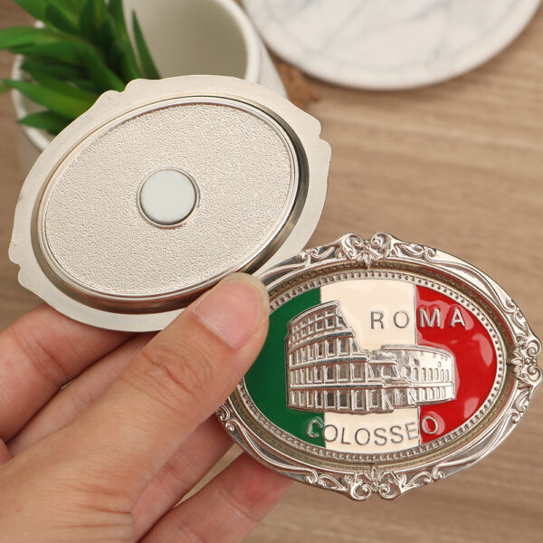 Kingtop Souvenir Rome Fridge Magnet Metal Enamel Embossed Oval Refrigerator Magnet Gift