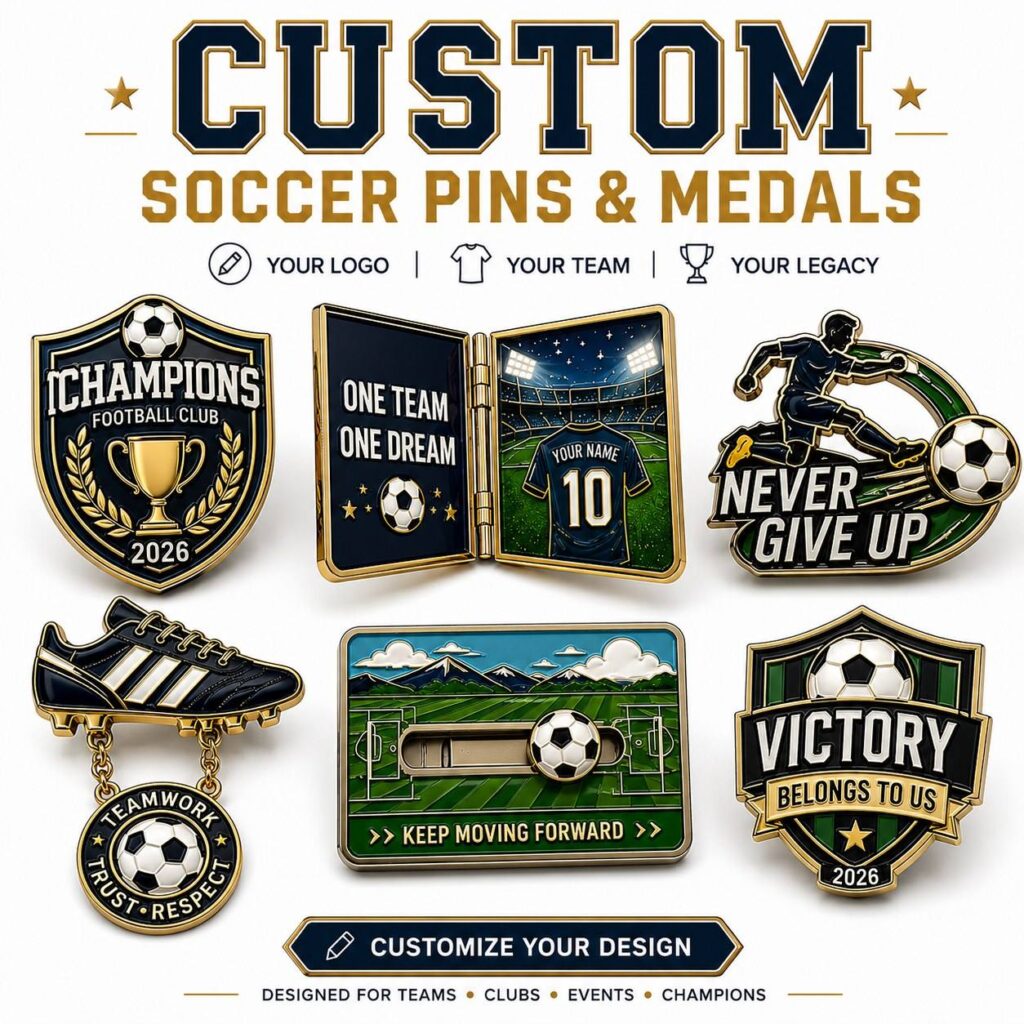 Custom soccer football metal gifts and enamel pins