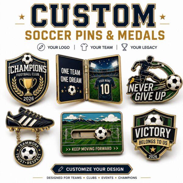 Custom soccer football metal gifts and enamel pins