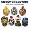 One taekwondo design made into medal keychain badge and fridge magnet
