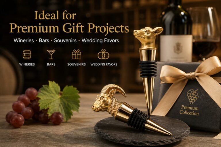 Premium gift project packaging for custom zinc alloy wine stoppers with wine bottle and gift box