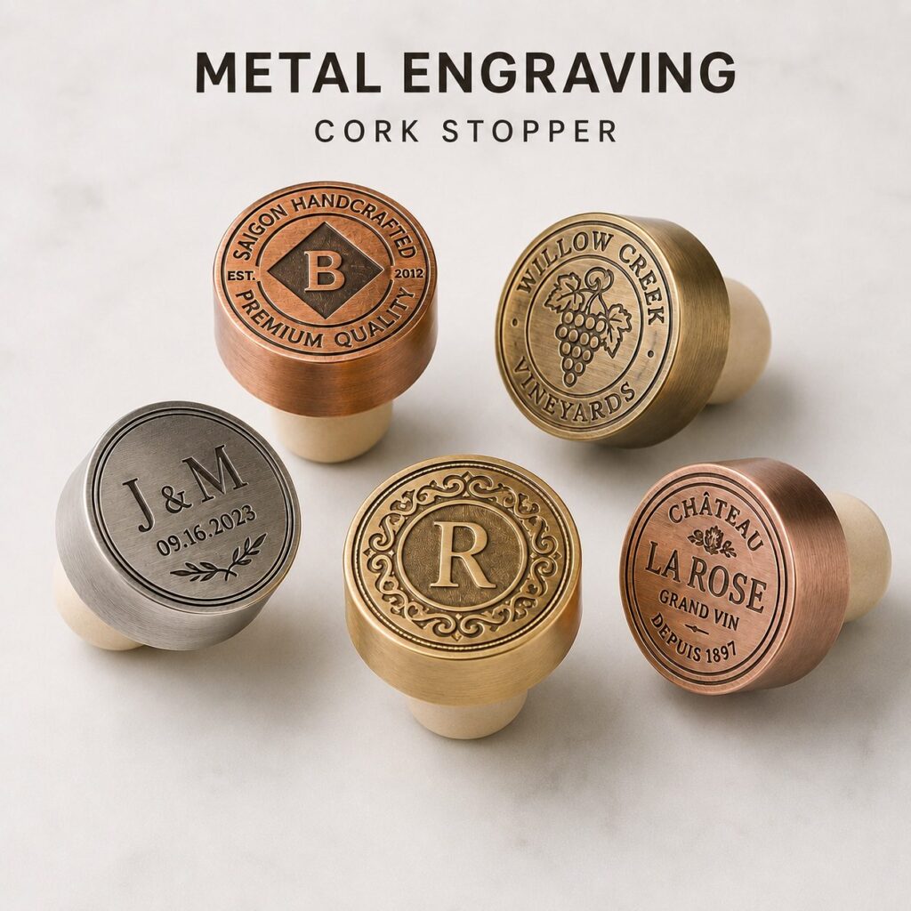 Custom Cork Wine Stoppers with Zinc Alloy Tops