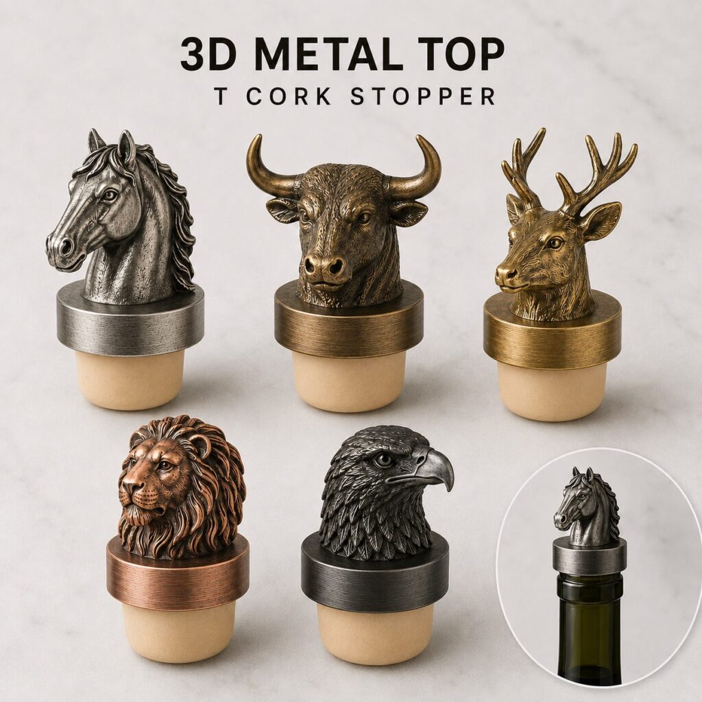 Custom Cork Wine Stoppers with Zinc Alloy Tops