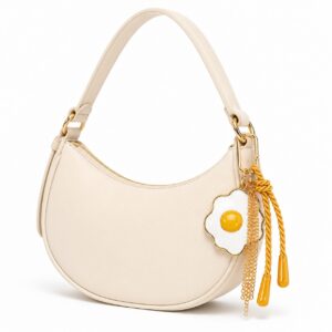 Custom Fried Egg Enamel Bag Charm with Chain Tassel