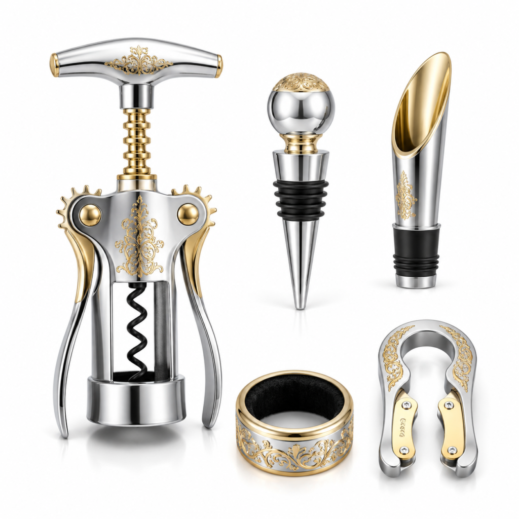 Custom wine gift sets with stopper pourer and corkscrew