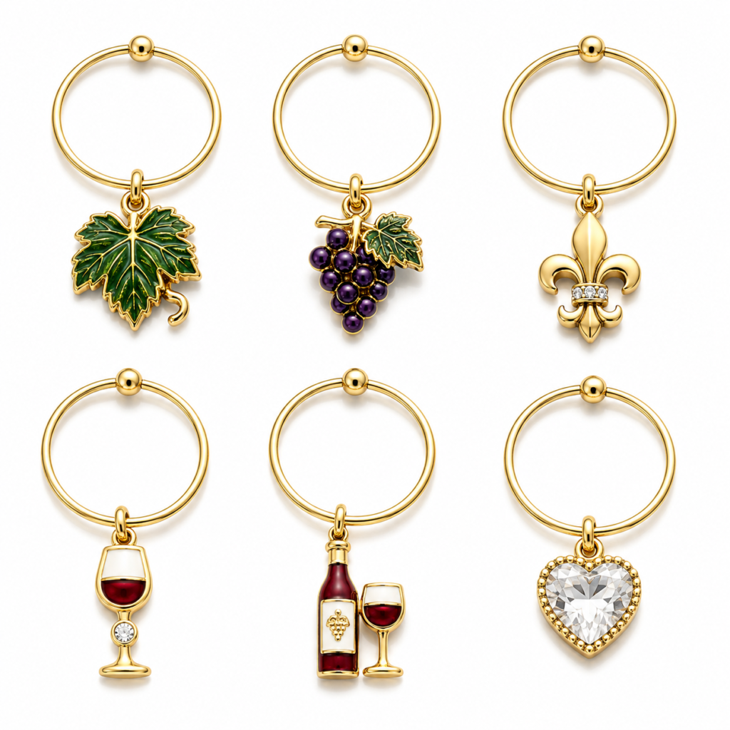Custom metal wine charms with logo and enamel colors