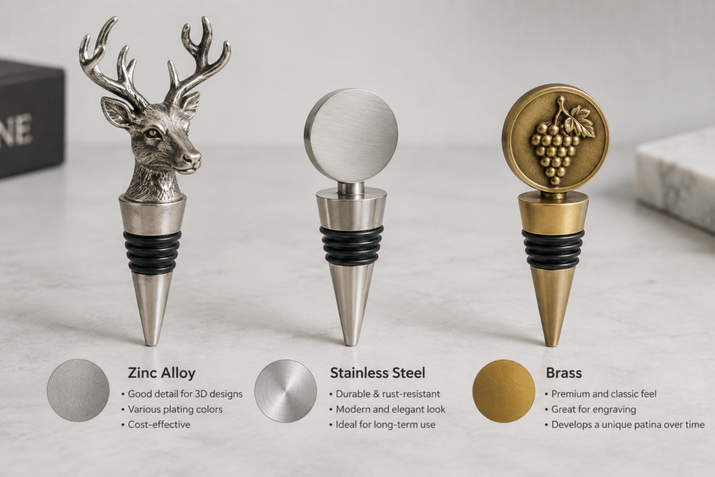 Wine stopper materials zinc alloy stainless steel and brass