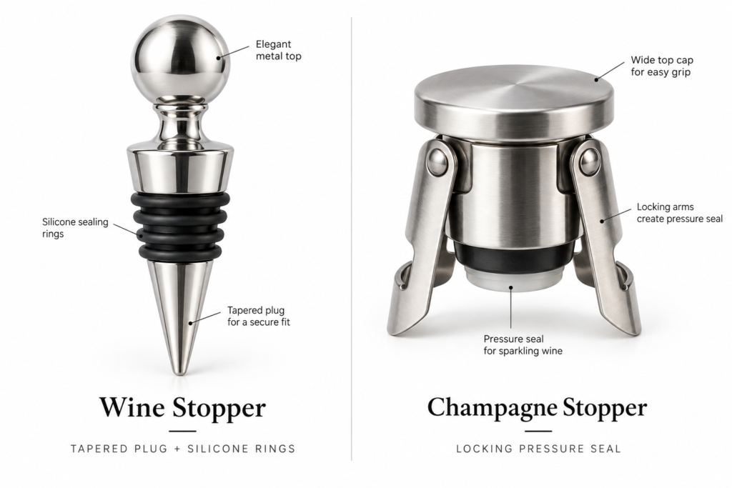 Custom metal wine stoppers with decorative tops