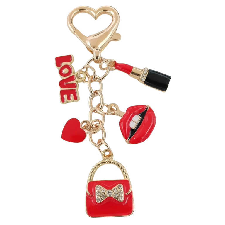Custom multi-charm bag accessories with metal charms chains and pendants