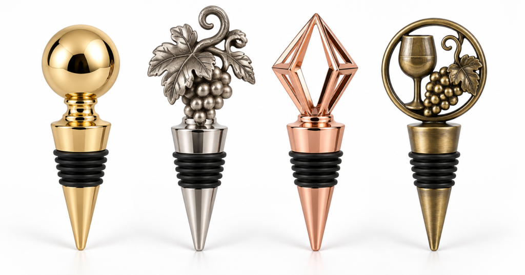 Custom metal wine stoppers in different designs