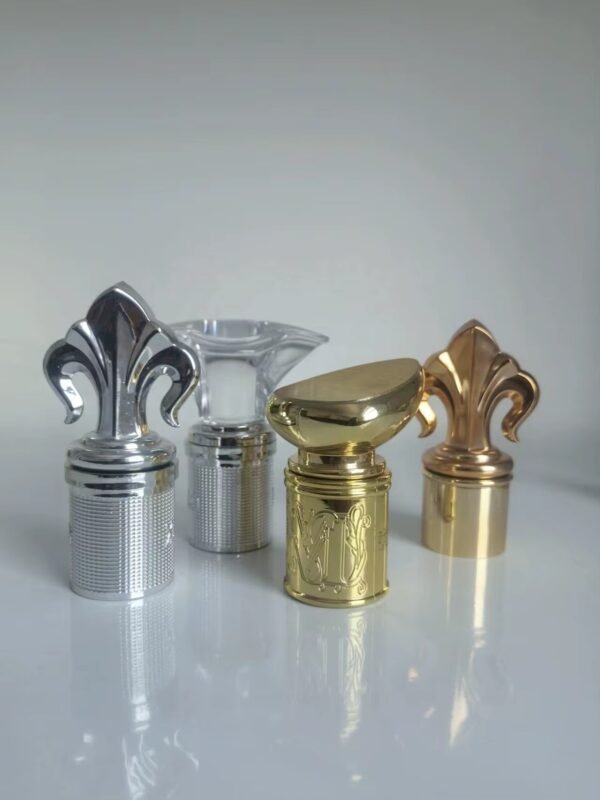 Metallic fleur de lis wine stopper in silver gold and copper finishes