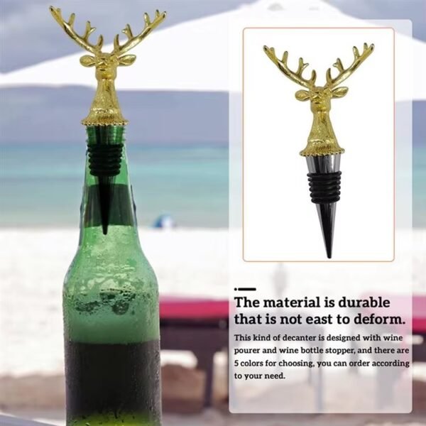Zinc alloy deer head wine pourer with 12.9 cm height dimension marking