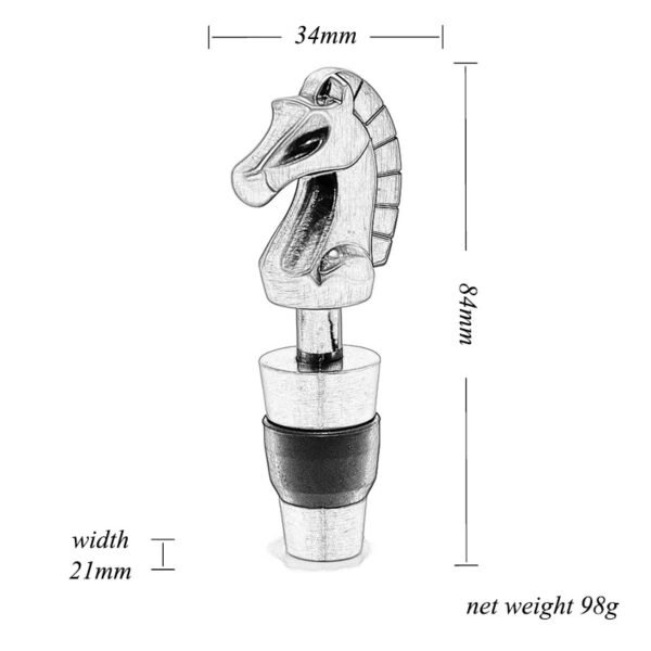 Dinosaur bottle stopper dimension diagram showing 44 mm and 108 mm sizes