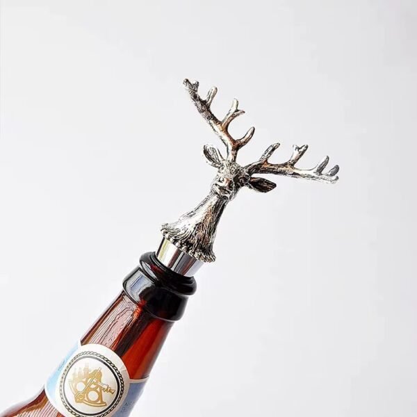 Zinc alloy wine stopper detail showing the branded cap top