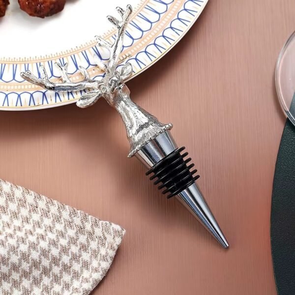 Zinc alloy wine stopper placed on a table setting for hospitality use