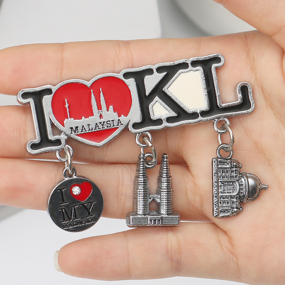 Custom City Malaysia 3D Souvenir Fridge Magnet Metal Tourist Souvenir Zinc Alloy Fridge Magnets