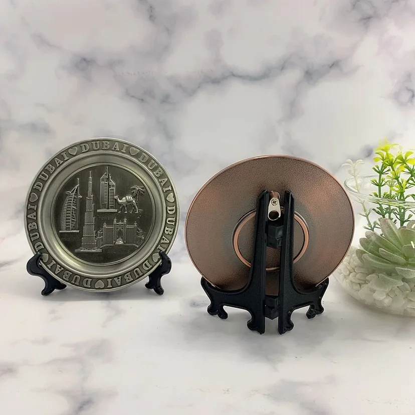 Custom 3D Plate Antique Pewter Dubai Building Tourist Souvenir Metal Souvenir Plate