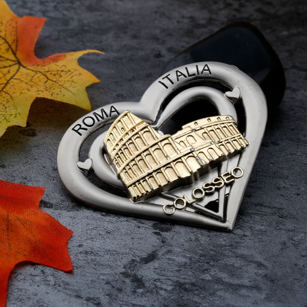 Custom Zinc Alloy Heart Shape City Tourist Souvenir Double Color Metal 3D Fridge Magnet