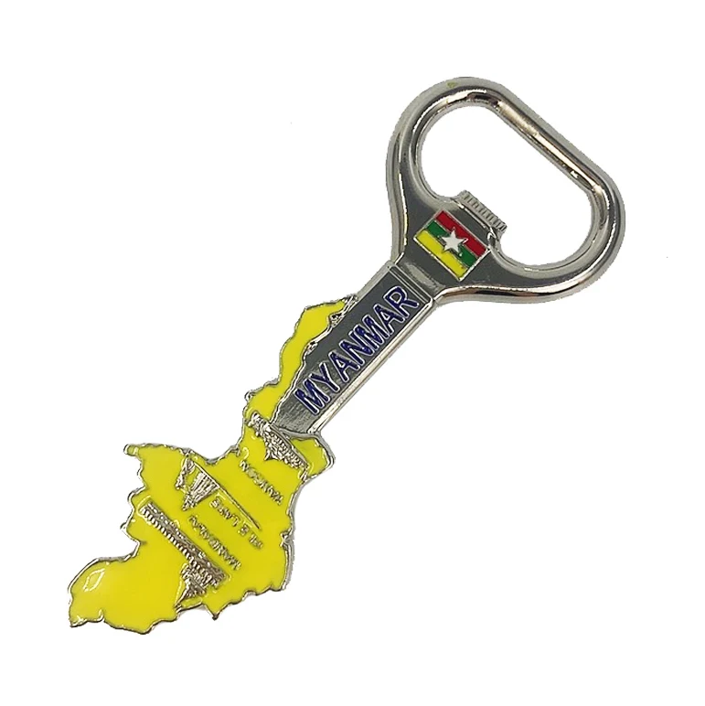 Custom 3d Beer Bottle Opener Myanmar Country Tourist Souvenir Enamel Metal Bottle Opener Fridge Magnet