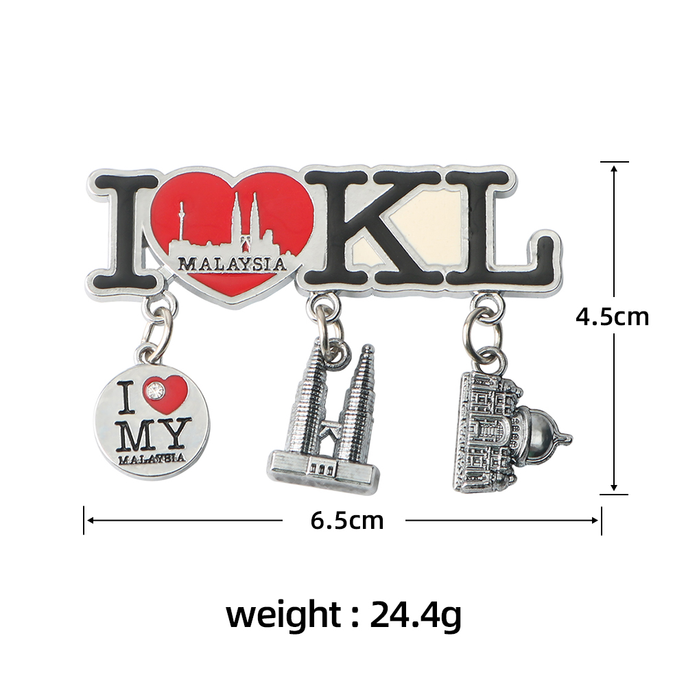 Custom City Malaysia 3D Souvenir Fridge Magnet Metal Tourist Souvenir Zinc Alloy Fridge Magnets
