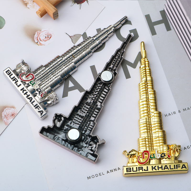 Custom Metal Dubai Burj Khalifa Fridge Magnets City Tourist Souvenirs Refrigerator Magnet
