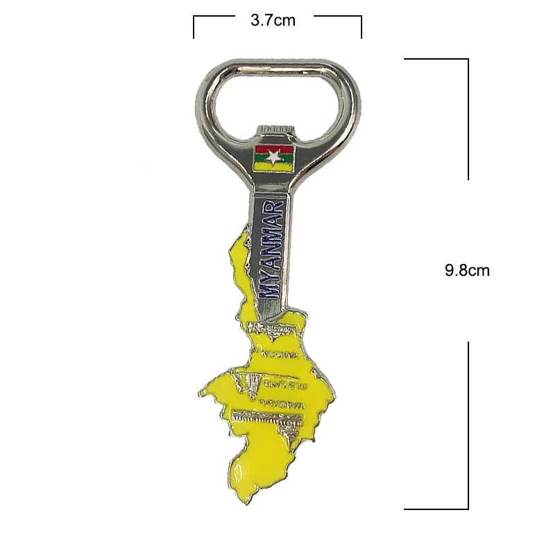 Custom 3d Beer Bottle Opener Myanmar Country Tourist Souvenir Enamel Metal Bottle Opener Fridge Magnet